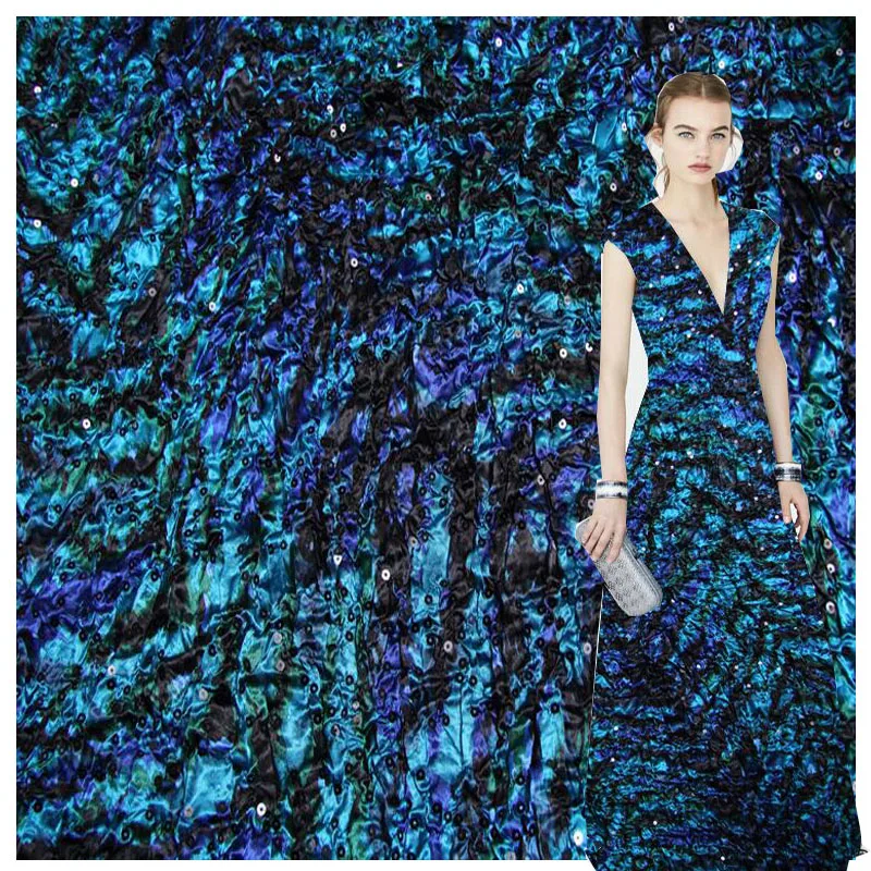 High Grade Fashion Fabric French Design Shiny Sequins folded Fashion