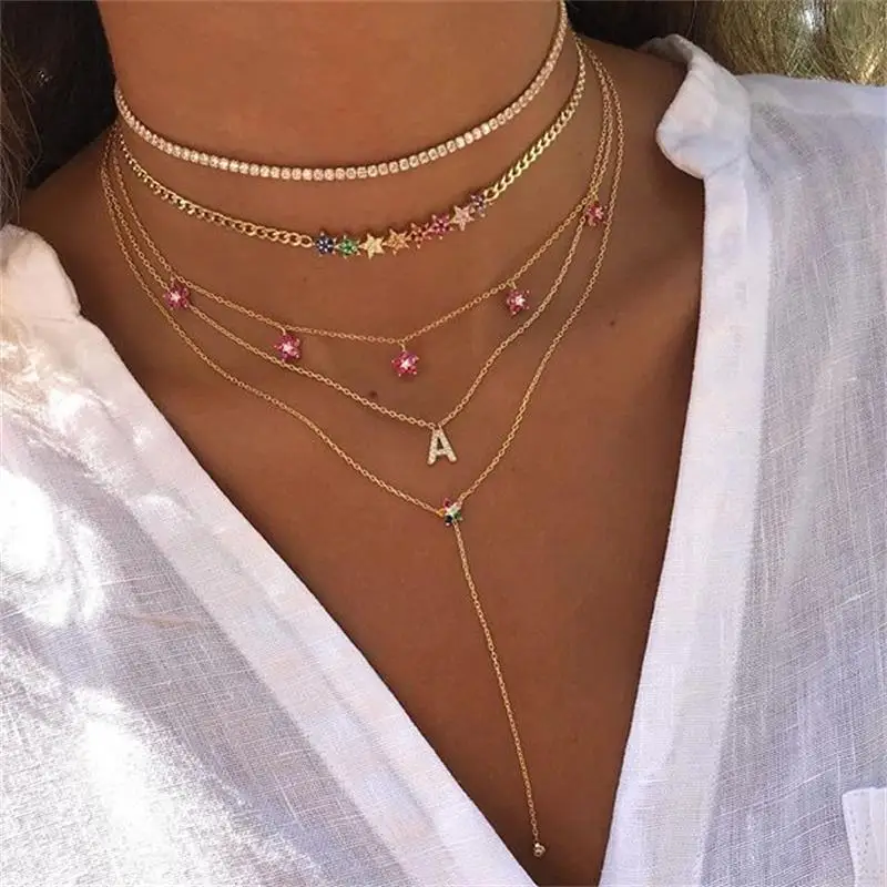 2018-christmas-gift-rainbow-multi-color-star-charm-link-chain-choker-gorgeous-women-statement-necklace-Cuban