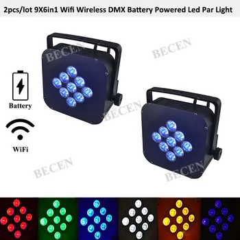 

2pcs 9x6in1 Rechargeable Wifi Wireless Battery Power Led Par Light RGBAW UV 15w par led dj stage light