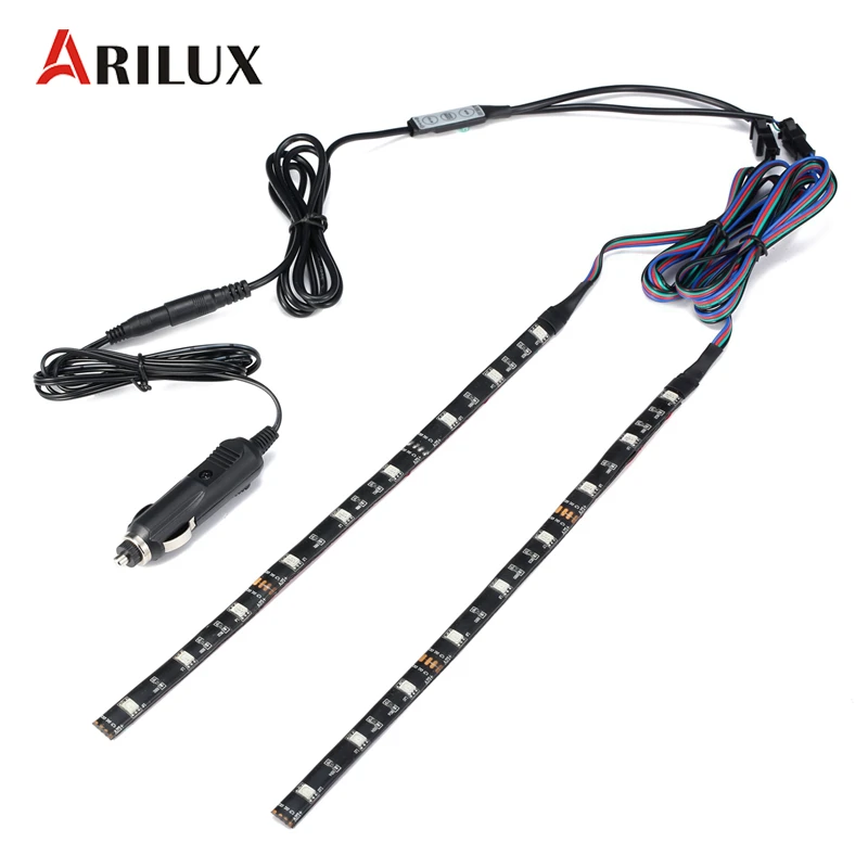 2PCS 30CM 9 LED RGB LED Strip Light 5050 SMD Waterproof With DC Mini Controller Car Charger DC12V For Car Decoration 2pcs 1156 автомобиль лампы 2w smd 5050 135lm задний свет for универсальный