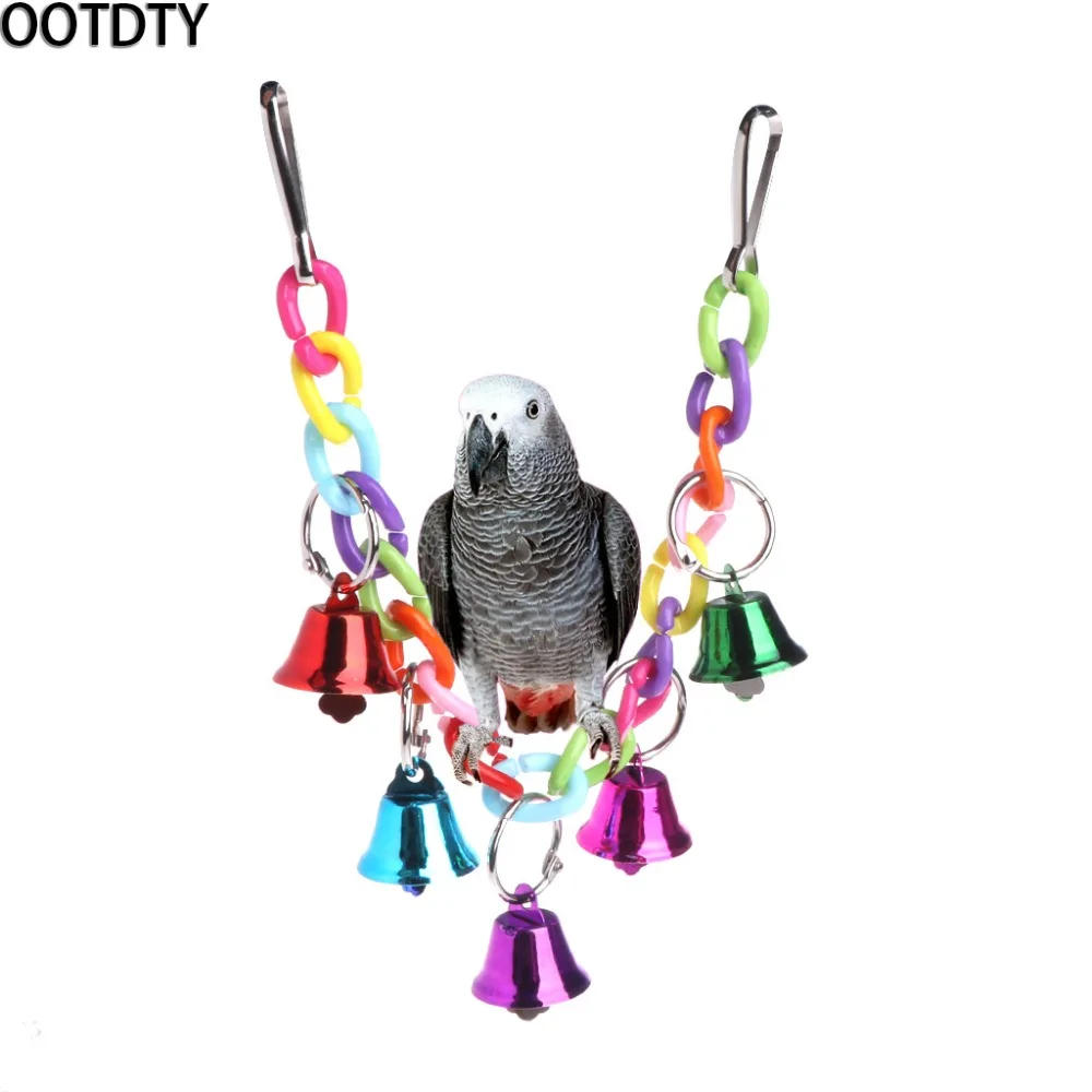 OOTDTY Parrot Swing Toys Birds Perch Bells Holder Hanging Cage Chain