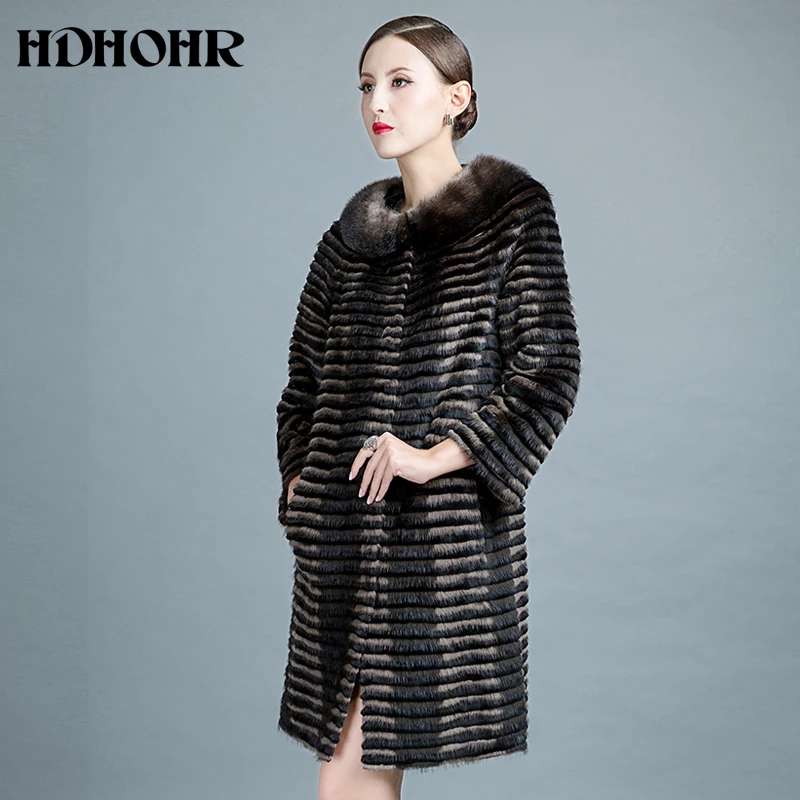 HDHOHR новые женские Вязаные норковые шубы Модные хорошие натуральные норковые куртки зимние для женщин теплые длинные парки из натурального меха