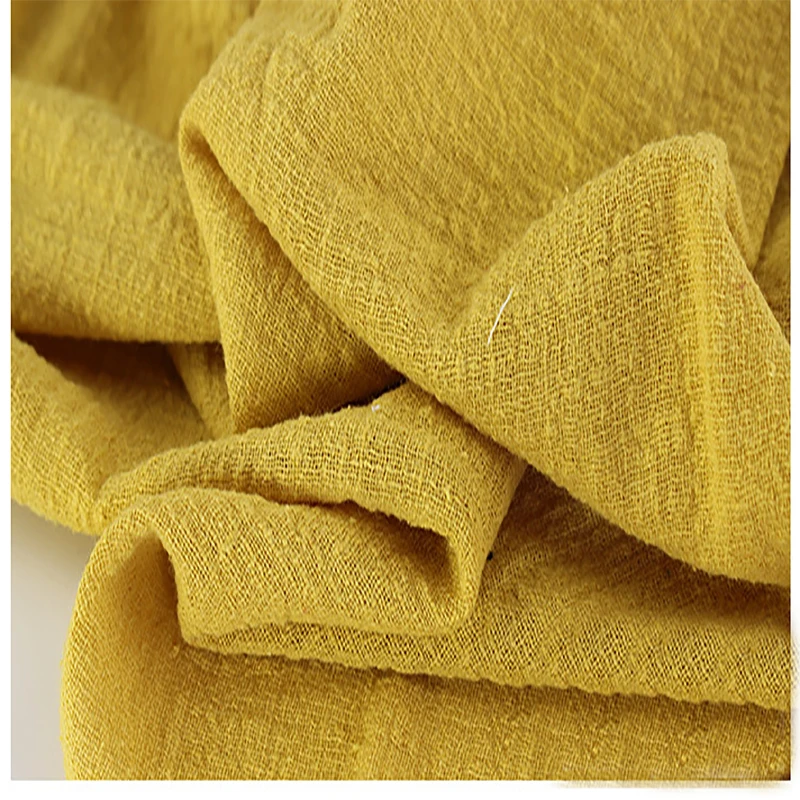 

Soft Linen Cotton material yellow crincle wrinkle tissue scarves dress double layer linen cotton crepe fabric By meter