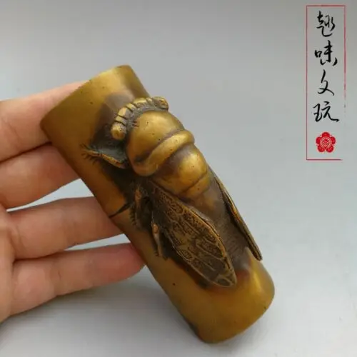 

China antique bronze Cicada Study To work office paperweight Decoration statue