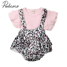 Коллекция года, летняя одежда для малышей комплекты одежды для новорожденных девочек розовые шорты с оборками и рукавами футболки Топы+ Леопардовый комбинезон