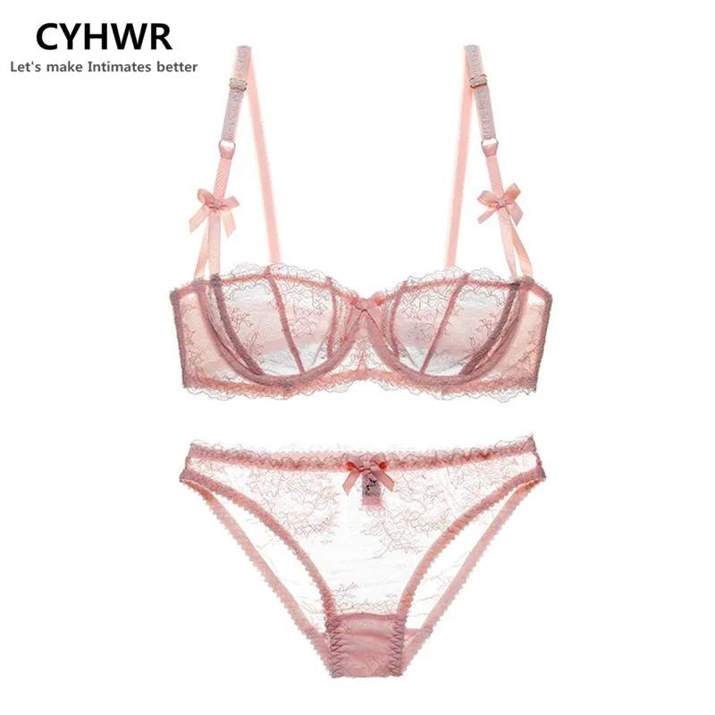 CYHWR Новое модное прозрачное Сексуальное Женское кружевное ультра-тонкое удобное нижнее белье комплект с бюстгальтером - Цвет: Розовый