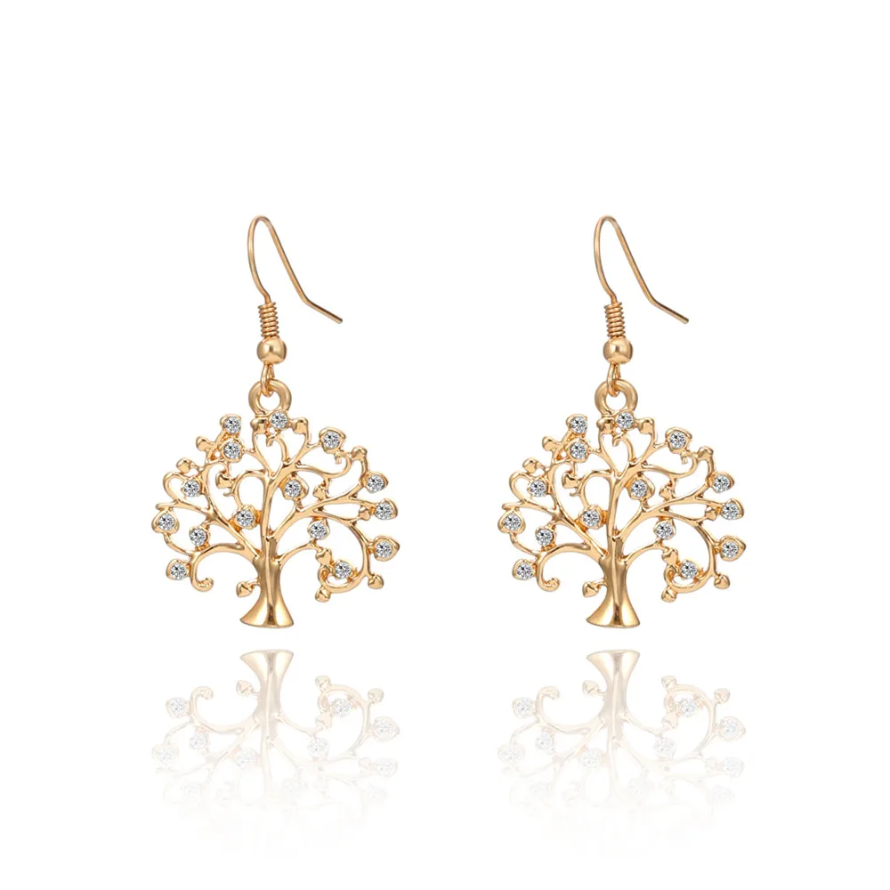 

Life Tree Vintage Dangle Earring Korean Crystal Rhinestone Hollow Pendant Silver Gold Earrings For Women Creative Gifts 2019 New