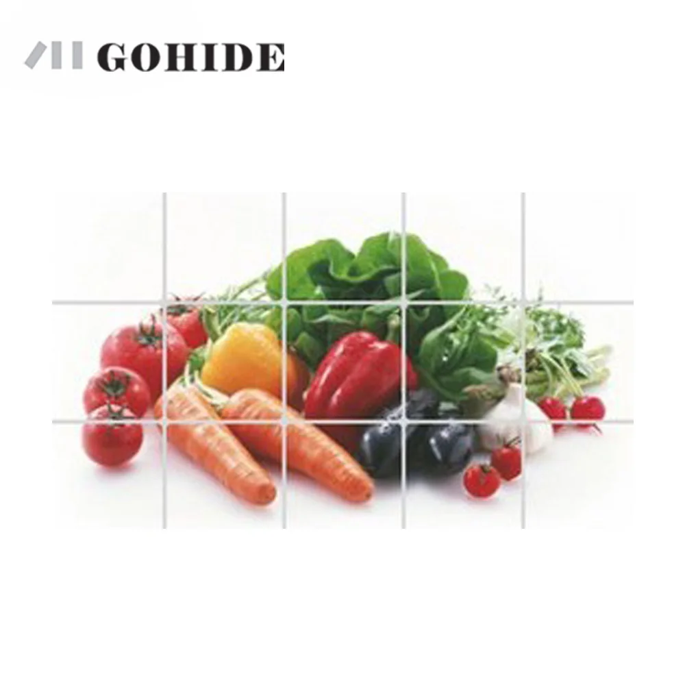 GUHD 1pc Kitchen Wall Stickers Aluminum Foil Waterproof 750X450mm Kitchen Living Room Wall Picture More Style Design Decoration