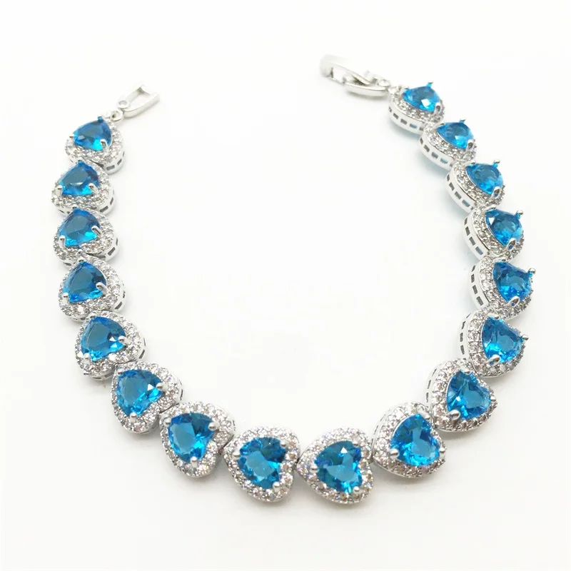 Teemi Мода сердце Форма морской синий Цвет вариант AAA Сердце Камень Циркон Браслеты для Для женщин белый цвет золотистый ювелирные изделия