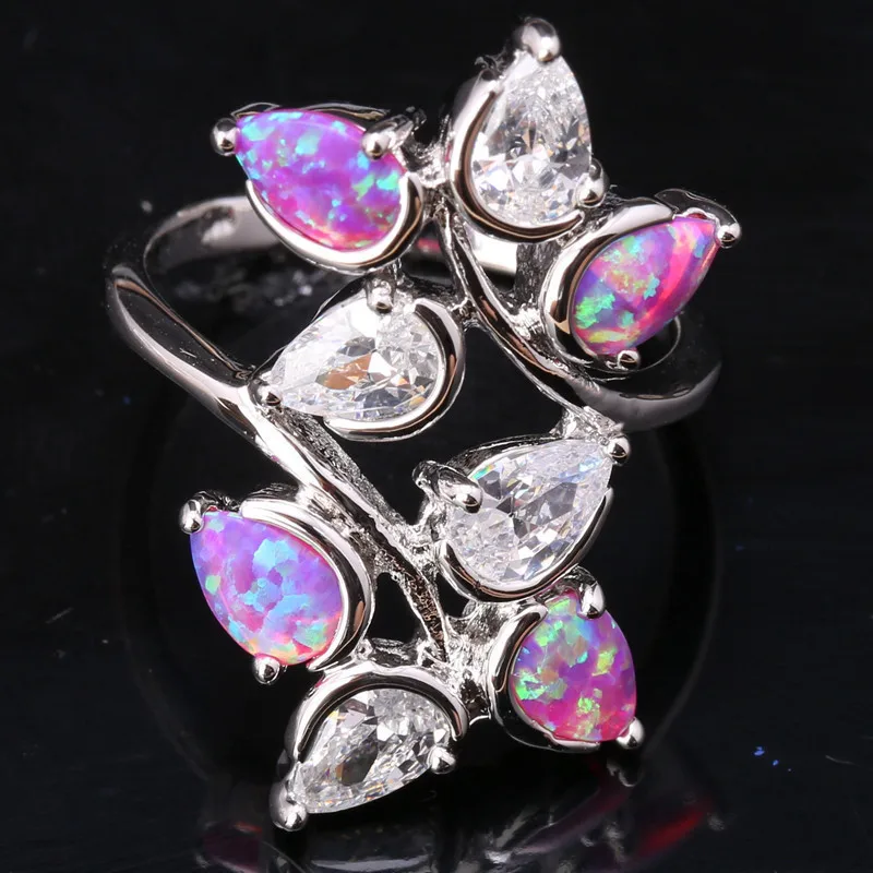 Женское ювелирное изделие с розовым огненным опалом серебряное покрытие