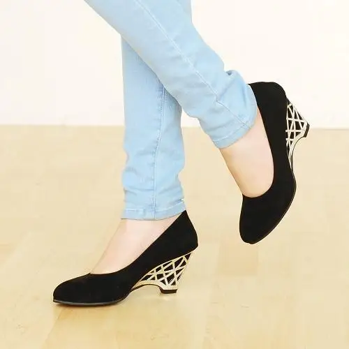 2016 spring women s shoes scrub surface single shoes wedge pumps metal round toe high heeled
