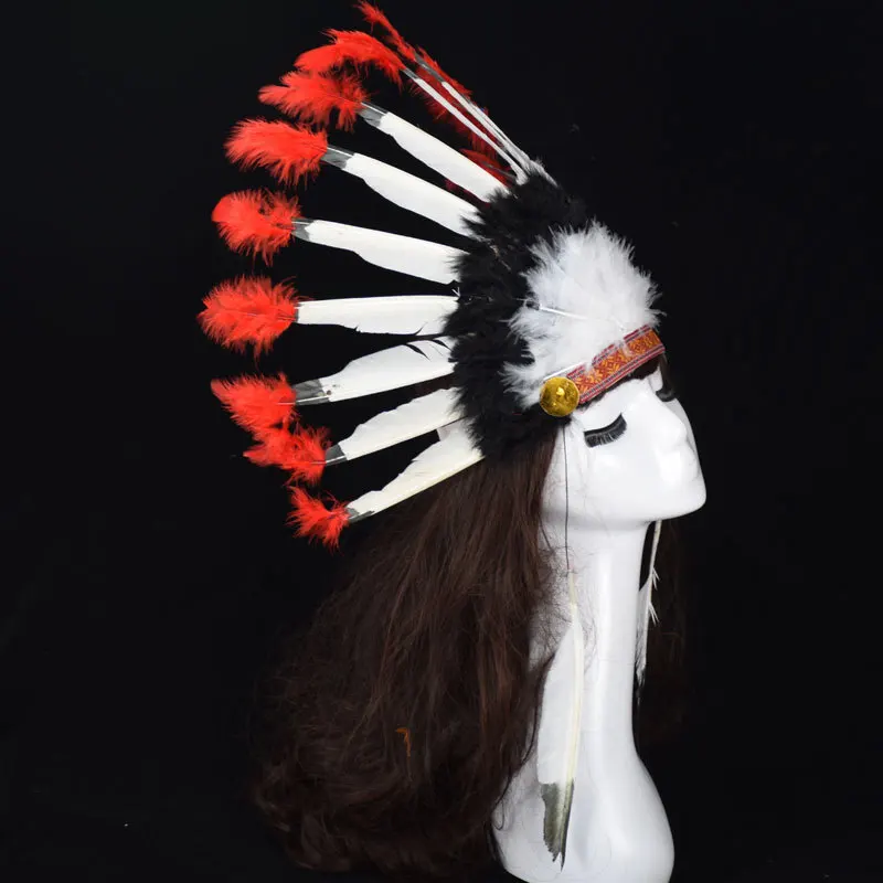 alloween Carnival Day Indian Villus Chief Headdress Colorful Feather Party Hats Headband Caps Supplies Costume Carnival Party (3)