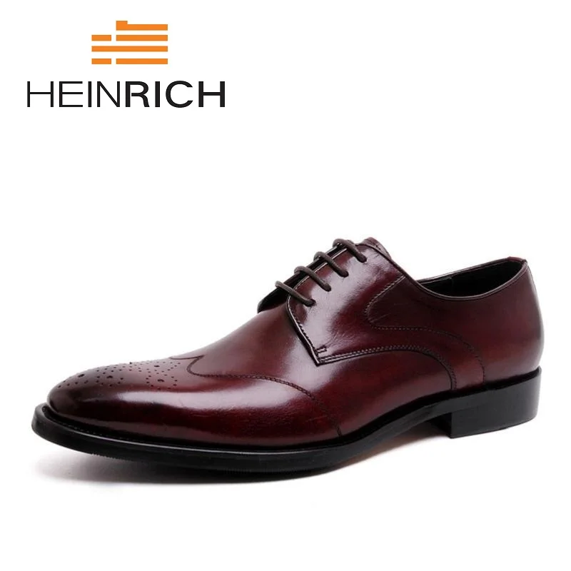 

HEINRICH 2018 New Luxury Genuine Leather Lace Up Men Dress Shoes Formal Party Office Brown Black Derby Man Shoes Herren Schuhe