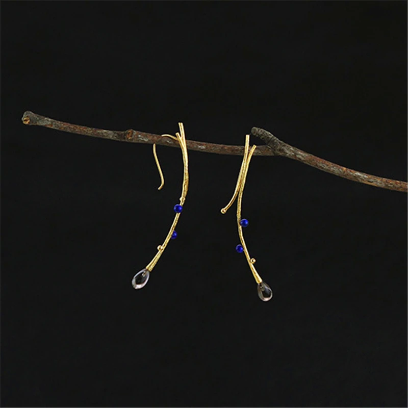 Lotus Fun Real 925 Sterling Silver Natural Creative Handmade Fine Jewelry Vintage Tree Branch Drop Earrings for Women Brincos