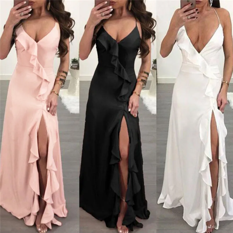 Women's Fashion Solid Sexy Dress Ruffle Blackless Sleeveless Irregular Dress 2019 New Arrival Robe Femme Vestidos H26 (11)