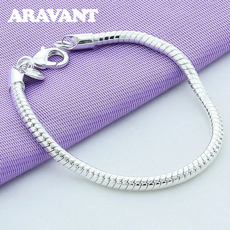 

Fashion 925 Silver Charm Bracelet 3MM Snake Chains Fit Women Bracelet Jewelry