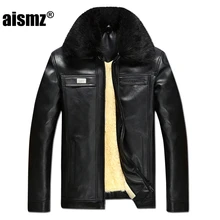 Aismz Brand New PU Faux Casual Man Jackets Men Leather Jacket Male Coats Winter Warm Thick Casacos Masculino Jacket Men P302