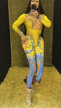 

Nightclub Jumpsuit Women Singer Sexy Stage Wear Bodysuit Leggings Costume Glisten Stones Stretch Outfit Baalmar Stage Clothing