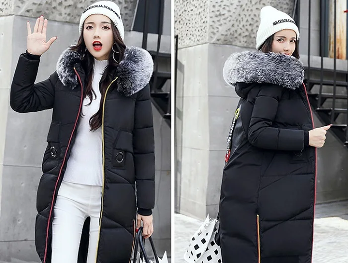 2017 New winter coat women long jacket Collar Hooded Woman Parka Womens cotton padded Coats Thick Jacket+5