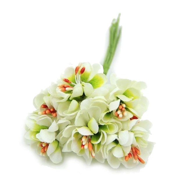 

UESH-6pcs cotton cloth Handmake Stamen Artificial Flowers Bouquet for Wedding Decoration DIY Wreath Gift Scrapbooking Craft F