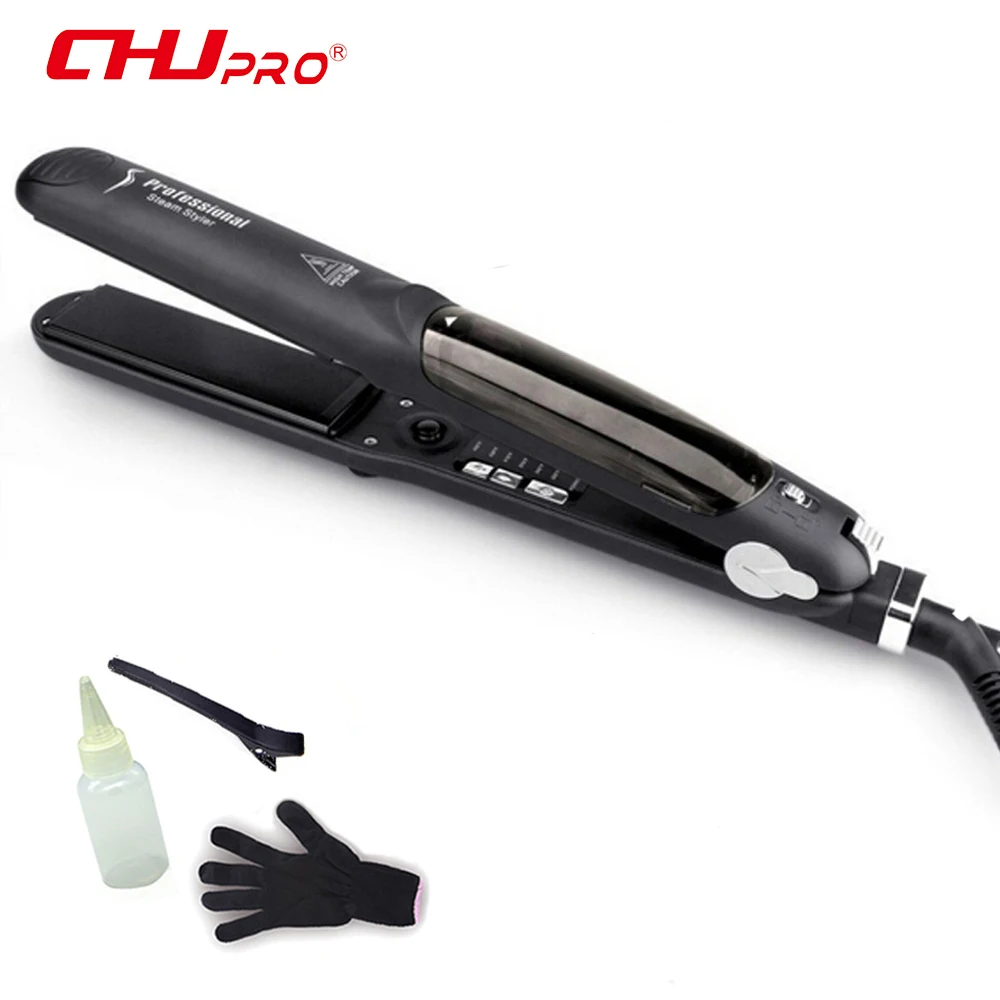 

CHJ Professional Steam Function Vapor Hair Straightener Tourmaline Ceramic Plates Fast Heating Wet/Dry Led Ferro Flat Iron