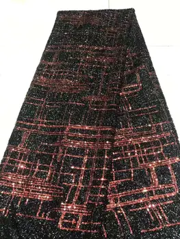 

5 yards sequin embroidery black sequin mesh African lace fabric Nigeria lace suitable for autumn and winter dress DIY clothing