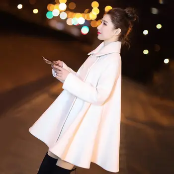 

White Woolen Coat Women Autumn Winter Double-Breasted Cloak Style Women Wool Coat Manteau Femme Hiver Long Parka Overcoat C4841
