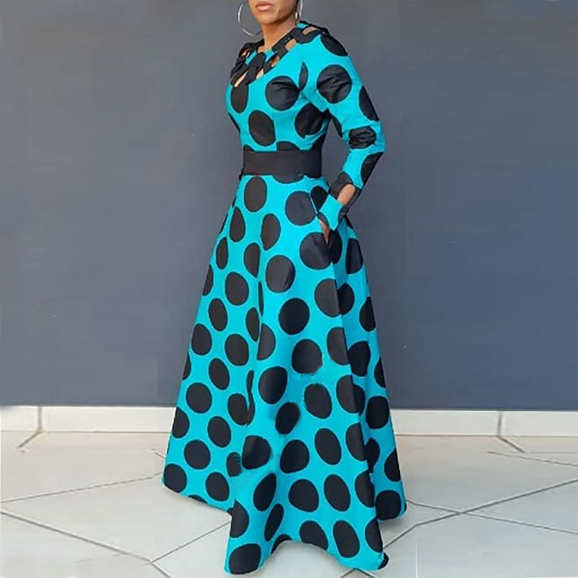 Clocolor Vintage Polka Dot Dress Women Autumn Winter Long Sleeve Printed Tunic Pocket High Waist Afircan Plus Size Maxi Dress Clocolor Vintage Polka Dot Dress Women Autumn Winter Long Sleeve Printed Tunic Pocket High Waist Afircan Plus Size Maxi Dress