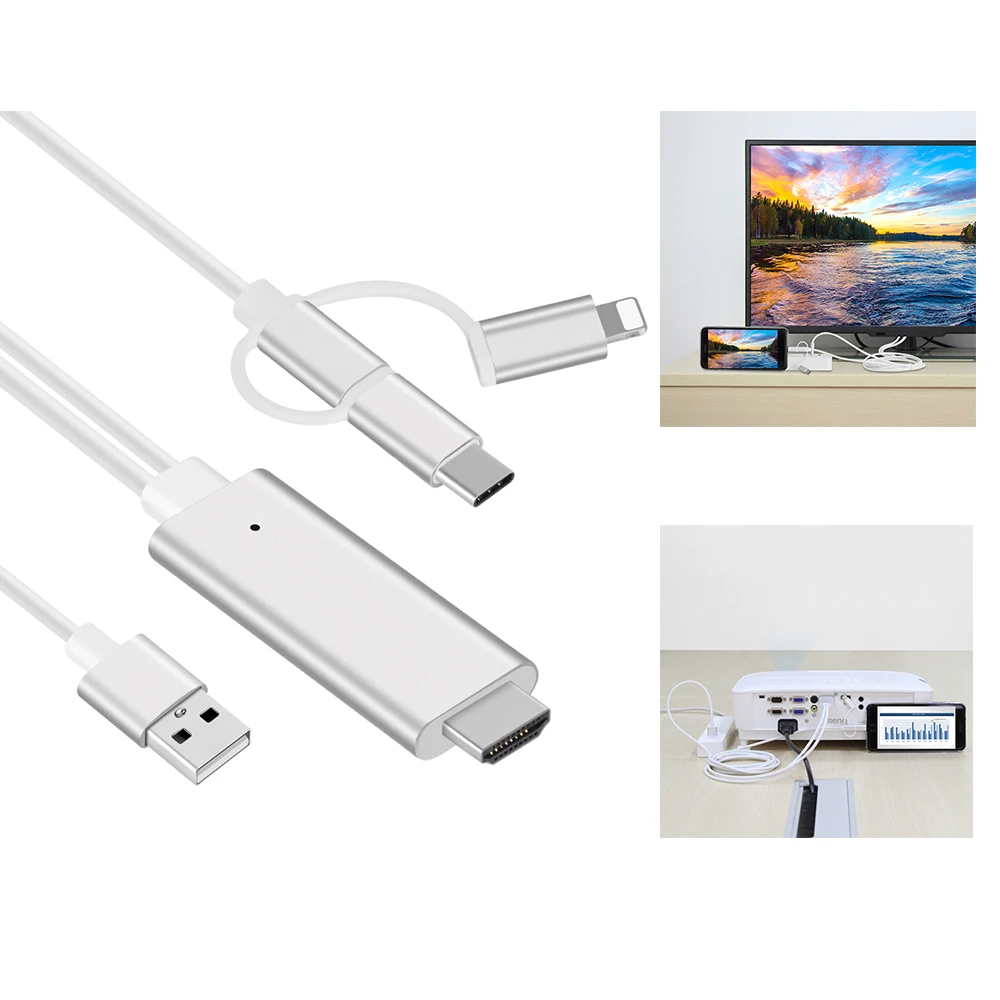 

New 3 in 1 Type-c USB Port to HDMI 1080P Adapter Digital AV Cable Screen Shared Cord for TV PC Android iPhone