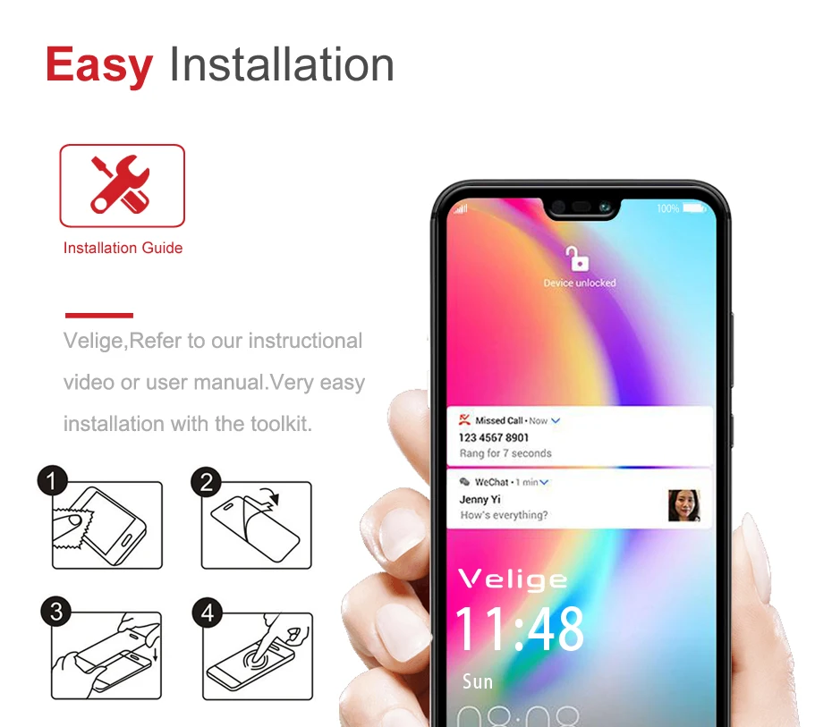 Velige Full Cover Tempered Glass for Huawei P20 Lite P20Lite Huaweip20 Lite Screen Protector Real 2.5D Anti-Scratch Glass Film (5)