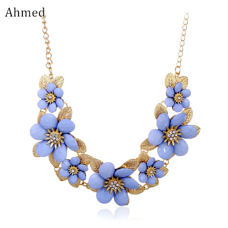 

Ahmed Bohemian Resin Flowers Accessories Statement Pendant Necklaces for Women New Design Spring Gold Collar Jewelry