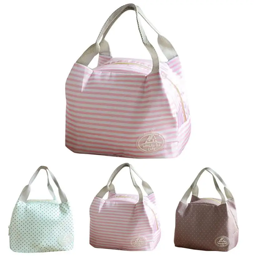 2018 Insulated Cold Canvas Stripe Picnic Carry Case Thermal Portable font b Lunch b font font