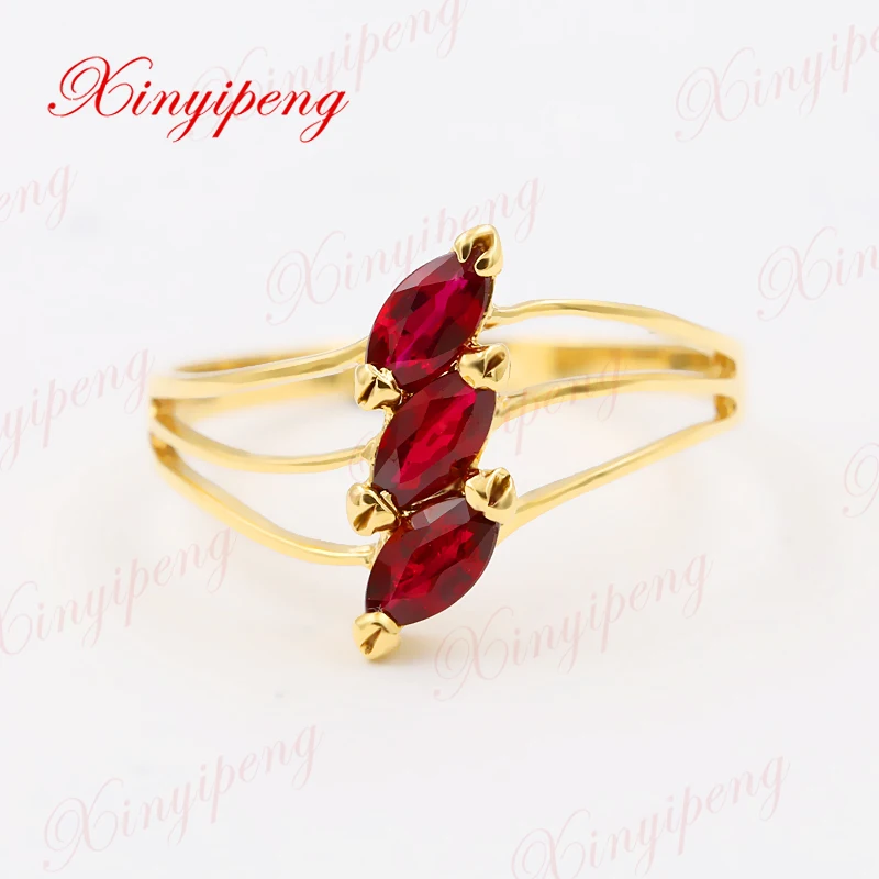 

Xinyipeng 18K yellow gold inset natural ruby ring ring, women ring, fashionable design, can be a gift.