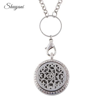 

10PCS Fashion 30mm Round Rhinestone Locket Aromatherapy Perfume Diffuser Floating Locket Necklace (Free Felt Pads,Chain)