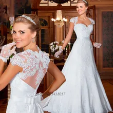 Vintage Estilo Bohemio Vestidos de Novia Gelinlik Princesa Falda Desmontable Cap Manga 2015 de Encaje Vestidos de Novia Vestido de Noivas