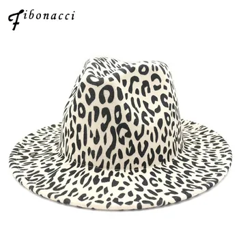 

Fashion Leopard Printing Jazz Men Women Unisex Vintage Trilby Cap Fedora Hats Flat Top Leisure Big Brim Felt Panama Hat