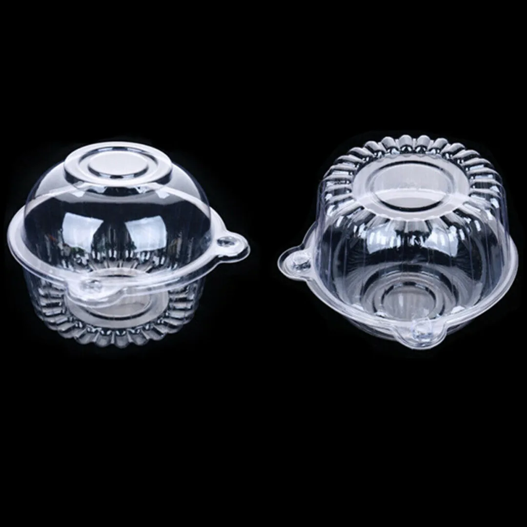 

New 50pcs Transparent Plastic Cupcake Cake Cases Bowls Disposable Fruits Muffin Salad Package Boxes Kitchen Tableware Cutlery