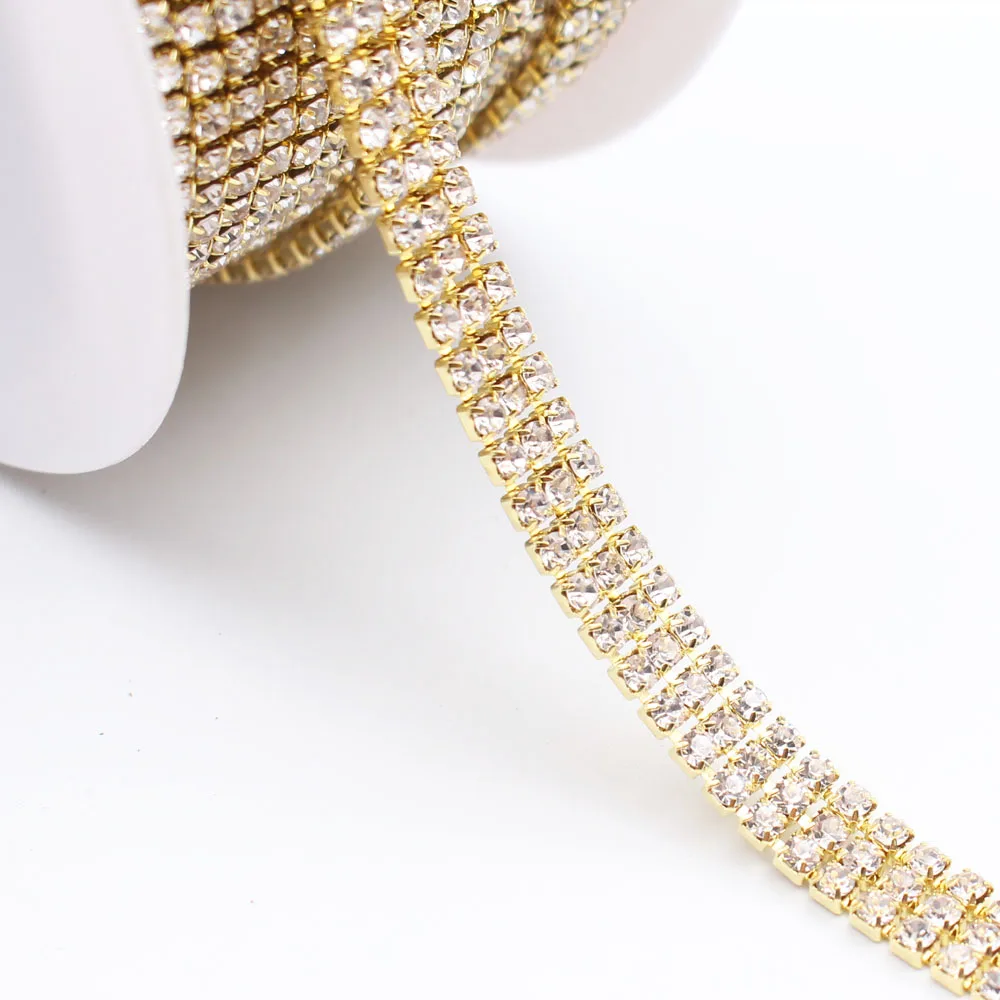 

New Rhinestones Cup Chain 1 yard/lot Multi Rows Crystals Strass Sewing Rhinestones Glue On Cup Chain Rhinesstones For Clothes
