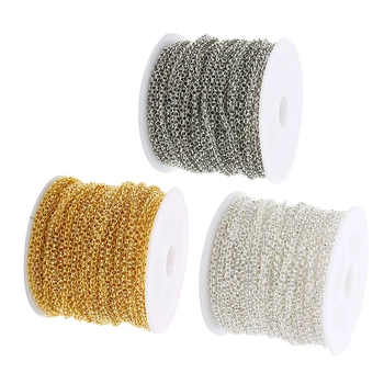 

30yds Gold/Silver/White K Tone Cable Link Chain Spool Bulk 2mm for Craft DIY Necklace Jewelry Making Supplies