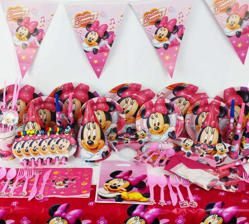 

116/78/90pcs Pink Minnie Mouse Themes kids grils birthday baby shower wedding party decoration Disposable Tableware Sets