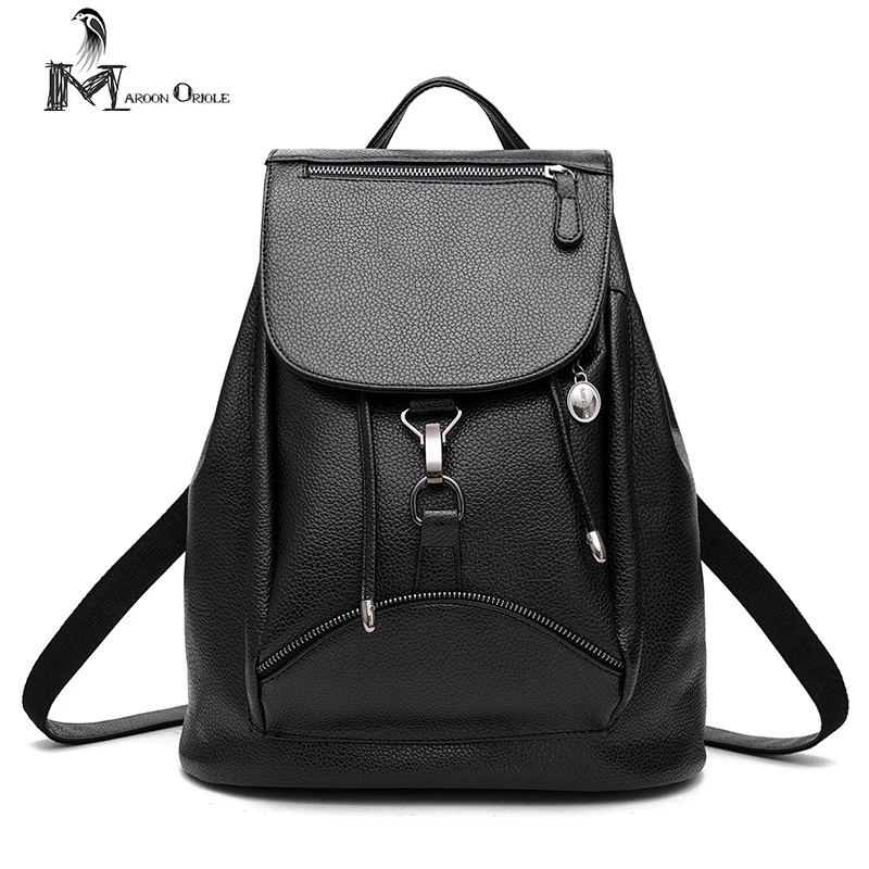 2017 new black leather backpack for women fashion rucksack PU leather women girls ladies