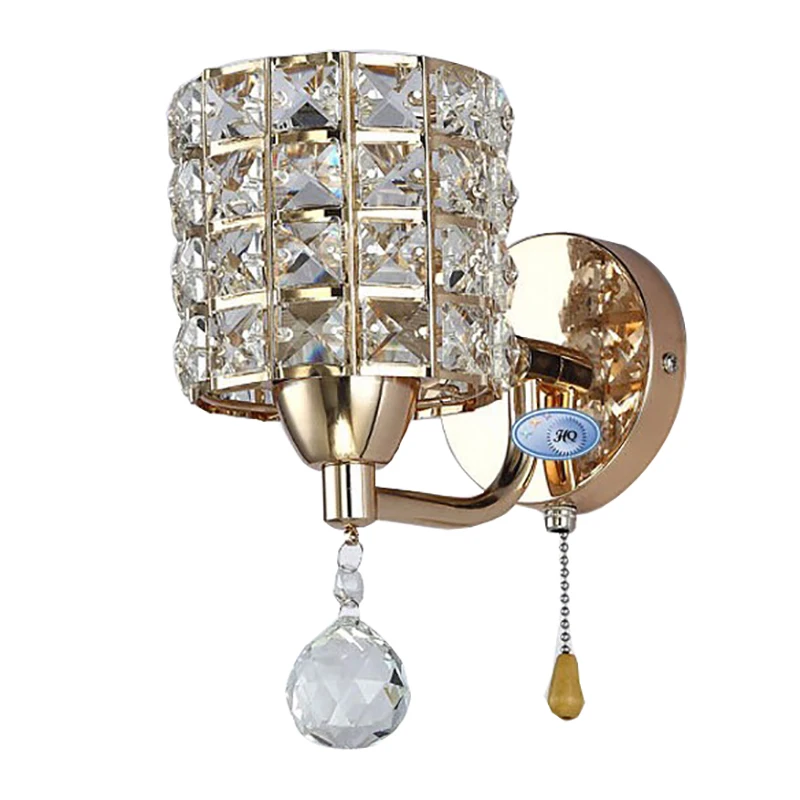 Billige AC85 265V pull kette schalter kristall wand lampe leuchtet Moderne Reißverschluss Edelstahl Basis beleuchtung wandleuchter lamparas de pared
