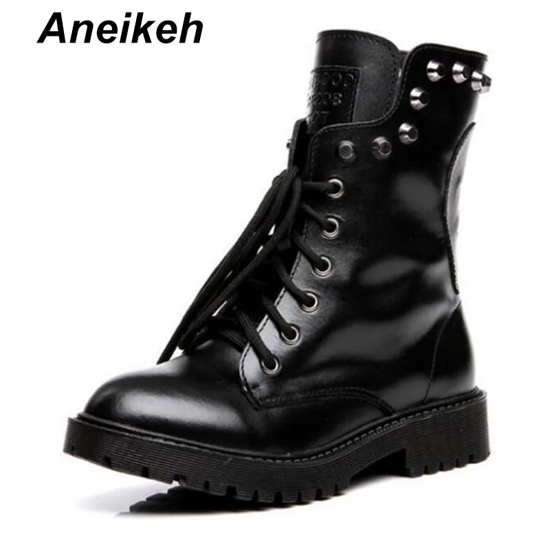 Aneikeh New 2018 Fashion Genuine Leather Boots 100% Ankle Boots Women Autumn Winter Martin Boots Lace Up Rivets Shoes Aneikeh New 2018 Fashion Genuine Leather Boots 100% Ankle Boots Women Autumn Winter Martin Boots Lace Up Rivets Shoes