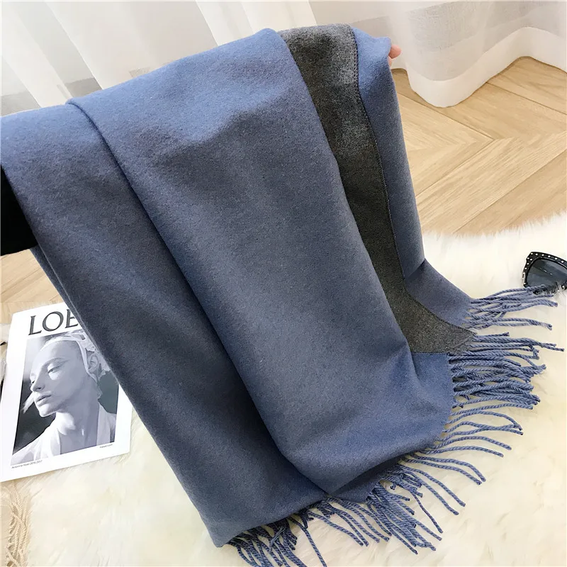 Female new 10 colors tassel scarf monochrome double-sided warm shawl imitation cashmere bib