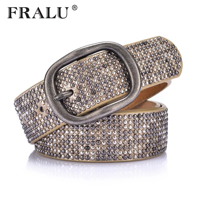 

FRALU Women's Belt New retro rivets decorative lady belt wild fashion belt cool European and American style wide belt