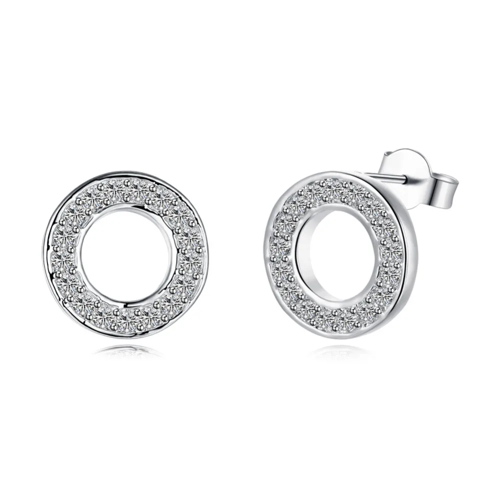 

925 sterling silver women earring stud jewelry full crystal stone circle O earring stud for women trendy fashion jewelry