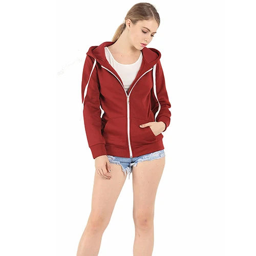 Ladies Winter Long Sleeve Hooded Sweatshirt Zip Coat Fleece Outwear Warm font b Jacket b font