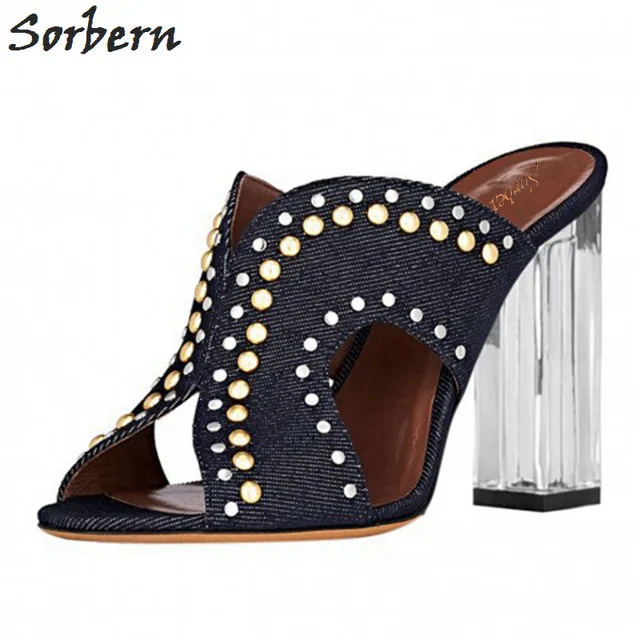 ladies navy blue mules