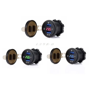 

12V/24V 18W Waterproof Quick Charge 3.0 Dual USB Car Charger Socket LED Voltmeter For Car Marine ATV Motorcycle Truck Golf Cart