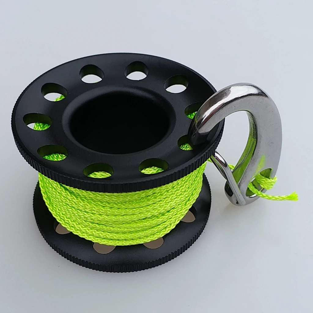 10m Alloy Scuba Diving Finger Reel Spool With Bolt Snap&10m Fiber Line for Water Sport Diving Snorkelling